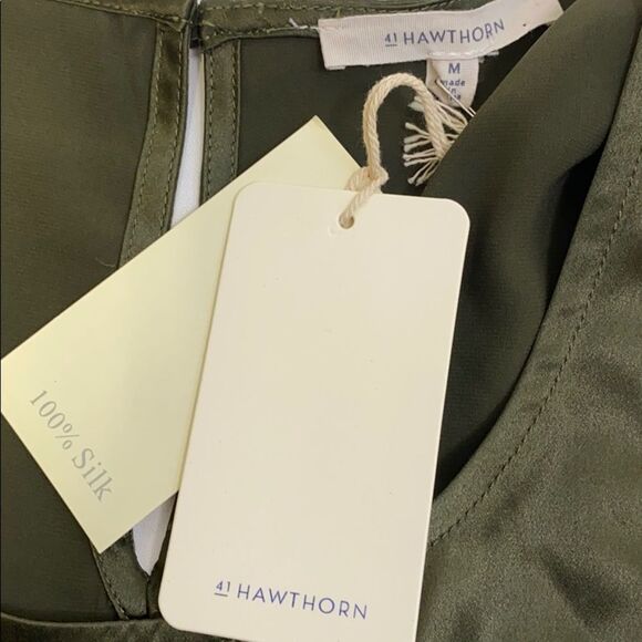 41 hawthorn 100% SILK STITCH FIX Asym top moss green M - Picture 3 of 3